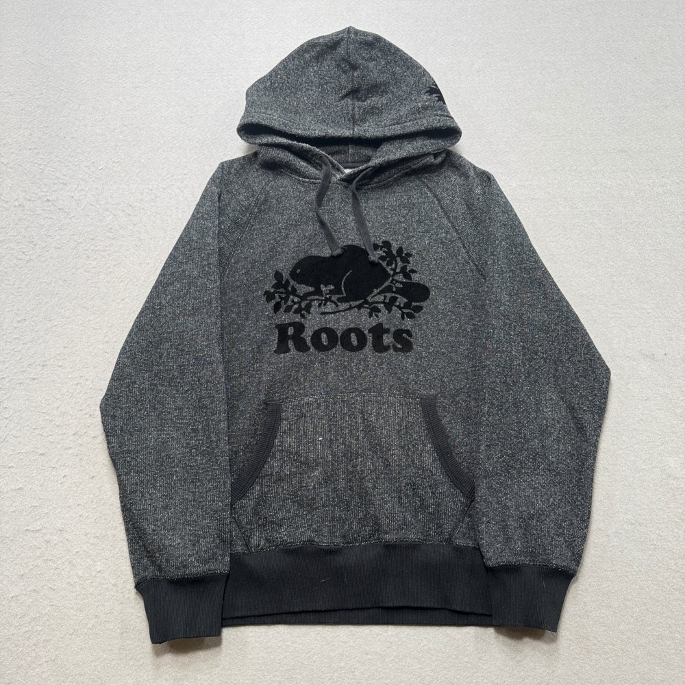 Roots Hoodie Women's XS Gray Salt & Pepper Fleece Lined Pullover Lounge Comfy